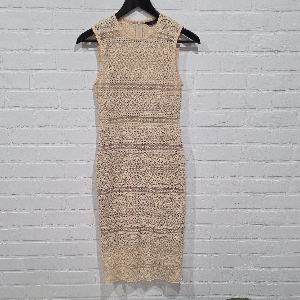 Zara Beige Lace Midi Dress